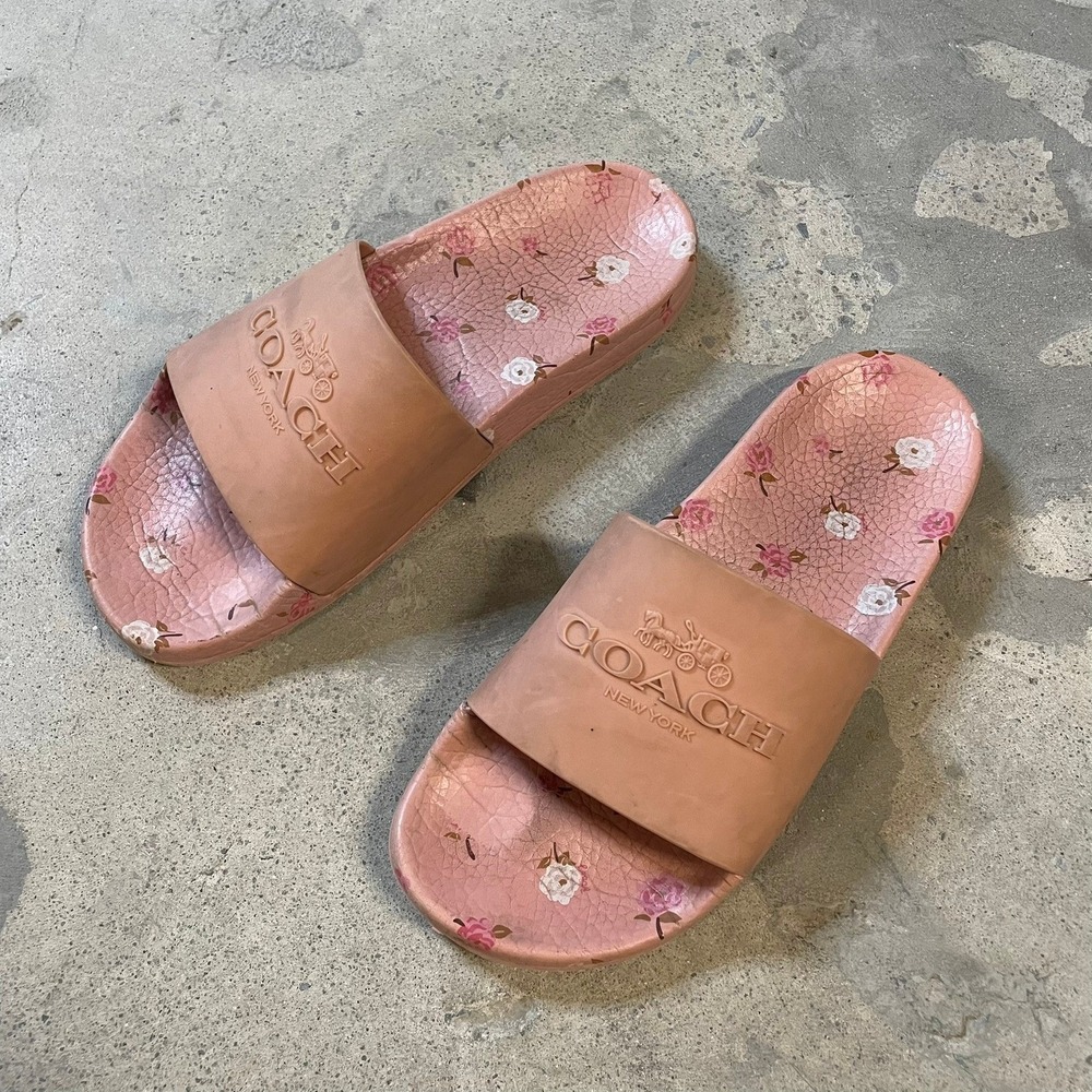 Coach New York Floral Print Slides Women's Size‎ 6 Rubber Sandals WELL WORN